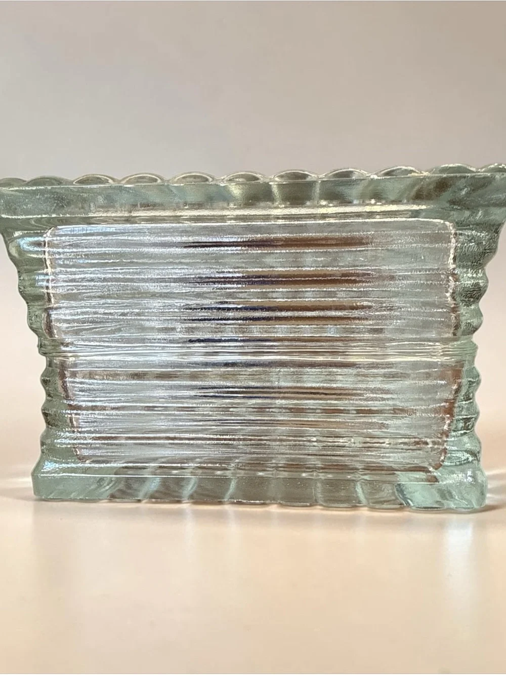 Vintage West German Glass Block Vase MCM Brutalist Bauhaus Art Deco Clear